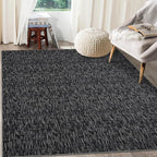 RUGSREAL 8x10 Washable Rug for Living Room Non-Slip Modern Abstract Area Rug Stain Resistant Large Bedroom Rug Contemporary Accent Throw Floor Carpet Solid Rug for Dining Room Home Decor, Black
