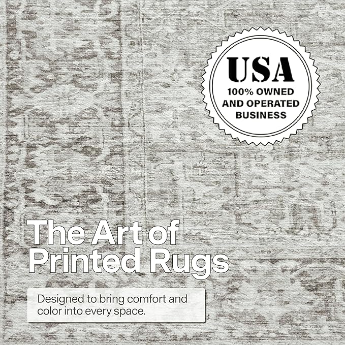 ReaLife Rugs Machine Washable Area Rug - Living Room Bedroom Bathroom Kitchen Entryway Office - Padded Low Pile Stain Resistant Premium - Boho Farmhouse Vintage - Lyle - Beige Ivory 5' x 7'