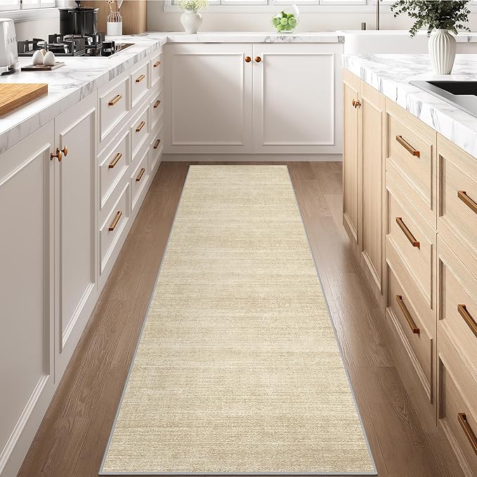 Art&Tuft Non-Slip Runner Rug - 2x8 Runner Rug Washable Low-Pile Rugs Runners, Soft Distressed Carpet Runner for Bedroom Bathroom Kitchen Laundry Living Room, Brown