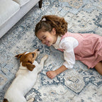 GENIMO Runner Rug 2x12, Non Slip Vintage Hallway Runner Rugs, Low Pile Lightweight Machine Washable Mat for Hallway, Entryway, Bedroom, Kitchen and Corridor, Blue
