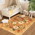 DUKINO 4x6 Area Rug, Lightweight Non Slip Washable Floral Rug, Indoor Low Pile & Non-Shedding Boho Design Rugs for Bedroom, Living Room, Dining Room, Orange