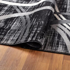 Rugshop Modern Wavy Circles Design Accent Rug, Carpet with Jute Backing for Entryway, Kitchen, or Pet Area, Black, 2' x 3'