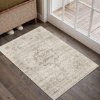 HUGEAR Washable 2x3 Entryway Area Rugs Retro Beige Small Vintage Distressed Non Slip Stain Resistant Low Pile Neutral Throw Carpet for Bedside Kitchen Entryway Home Decor