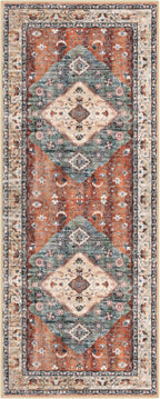 KOZYFLY Runners for Hallways 2x5 Ft Washable Kitchen Runner Rug Boho Runner Rug for Entryway Indoor Rust/Orange/Blue Printed Oriental Faux Wool Floor Carpet Runner for Laundry Room Kitchen Hall