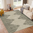 HelloTree Area Rug for Living Room 6x9 Washable Geometric Moroccan Rug Stripe Farmhouse Bohemian Minimalistic Non Slip Non Shedding Ultra Thin Soft Rug for Bedroom Office DiningRoom Nursery-Cream
