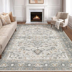 8x10 Area Rugs Living Room: Washable Boho Large Neutral Vintage Soft Rug Stain Resistant Distressed Farmhouse Non-Slip Indoor Floor Carpet for Bedroom Nursery Kids Office Dining Room- Taupe