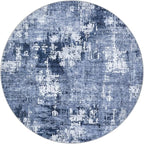 5ft Round Area Rug Living Room Rugs - 5x5 Washable Large Soft Indoor Neutral Modern Abstract Low Pile Rug Carpet for Bedroom Dining Room Farmhouse Home Office - Navy Blue