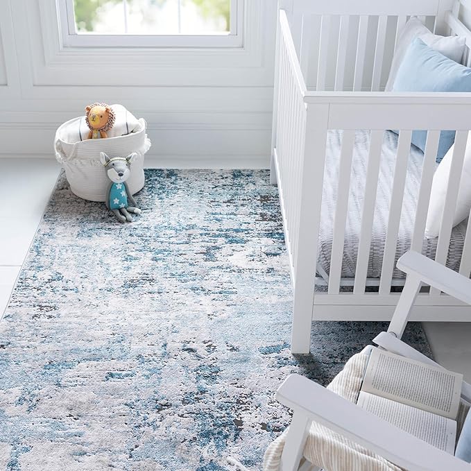 Rugs.com Leipzig Collection Rug – 3x5 Blue Low-Pile Rug Perfect for Entryways, Kitchens, Breakfast Nooks, Accent Pieces