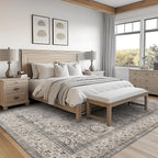 ReaLife Rugs Machine Washable Area Rug Runner - Living Room Bedroom Bathroom Kitchen Entryway Office - Padded Low Pile Stain Resistant Premium - Boho Farmhouse Vintage - Paz - Beige Gray Ivory 3'x5'