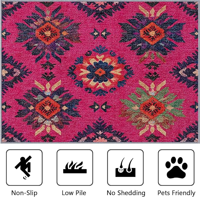 Southwestern Large Area Rug - 7x10 Rug - Ethnic Vintage Floral Medallion Rugs for Living Room Non Slip Low Pile Machine Washable Area Rugs, Southwestern Carpets Home Decor & Gifts