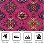 Southwestern Large Rug - 7x9 Area Rug - Ethnic Vintage Floral Medallion Rugs for Living Room Non Slip Low Pile Machine Washable Dining Room Rugs, Southwestern Carpet Home Decor & Gifts