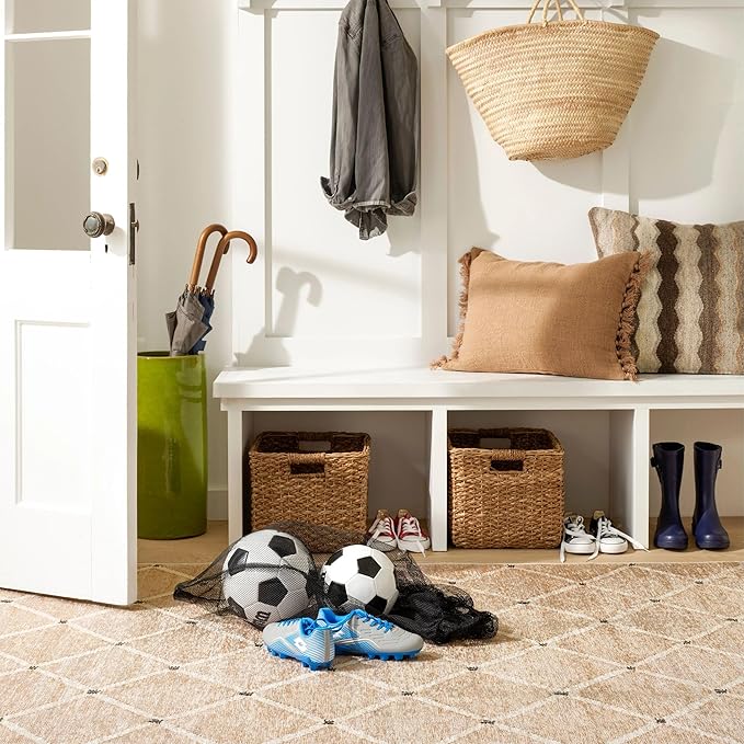 Dash and Albert Kali Machine Washable Area Rug - 3' x 5' Natural - Diamond Accent Rug - Anti-Slip Backing, Lightweight, Machine Washable, High Traffic Areas Kitchen, Mudroom, Laundry Room