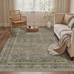 HUGEAR 5x7 Area Rug Taupe Washable Vintage Neutral Bedroom Rug Soft Non Slip Distressed Carpet Low Pile Pet Friendly for Living Room Bedside Dining Room