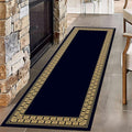 Modern Geometric Meandering Throw Carpet Runner for Entrance, 2x10ft, Orange Geometric Design Carpets for Entryway, Navy Blue Background Cozy Foldable Dirty Resistant Rug for Sofa Office