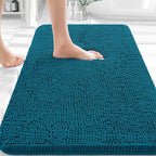 OLANLY Bathroom Rugs 30x20, Extra Soft Absorbent Chenille Bath Rugs, Rubber Backing Quick Dry, Machine Washable Bath Mats for Bathroom Floor, Tub and Shower, Home Decor Accessories, Peacock Blue