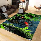 Pond Koi Fish Living Room Rug, 5x7ft, Summer Greenery Moss Stream Indoor Decor Carpet, with Non-Slip Backing Absorbent Thin Mat, Soft Easy Clean Washable Rugs for Office Entryway