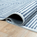 Bloom Rugs Washable Non-Slip 6' x 9' Rug - Blue/Ivory Striped Area Rug for Living Room, Bedroom, Dining Room, and Kitchen - Exact Size: 6' x 9'