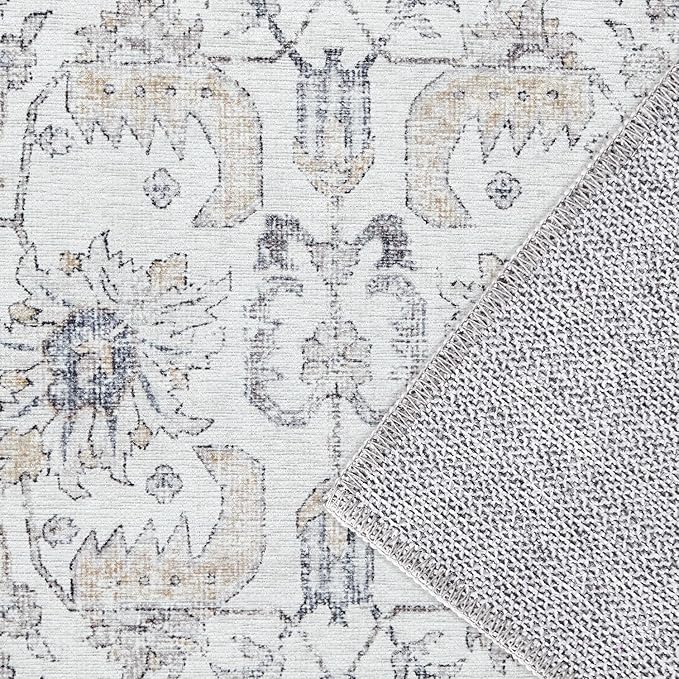 jinchan Kalen Runner Rug 2x6 Washable Hallway Rug Vintage Indoor Thin Retro Floor Cover Distressed Gray Floral Country Lightweight Non Slip Carpet for Entryway Bathroom Bedroom Living Room Grey