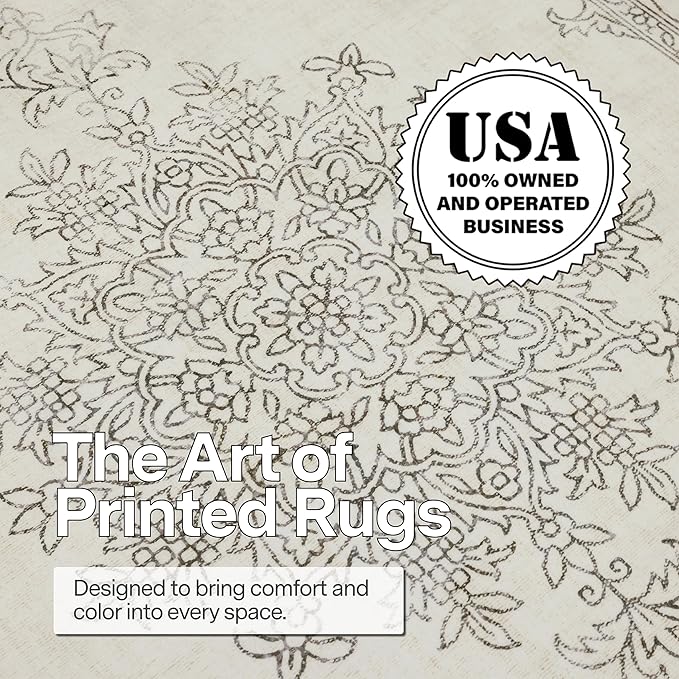 ReaLife Rugs Machine Washable Area Rug - Living Room Bedroom Bathroom Kitchen Entryway Office - Padded Low Pile Stain Resistant Premium - Boho Farmhouse Vintage - Paige - Ivory 7'6" x 9'6"