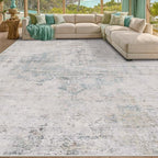Light Blue Area Rugs 8x12 for Living Room - Abstract Medallion Blue Gray Rug for Bedroom, Dining Room Under Table, Washable Non Slip, Fade & Stain Resistance