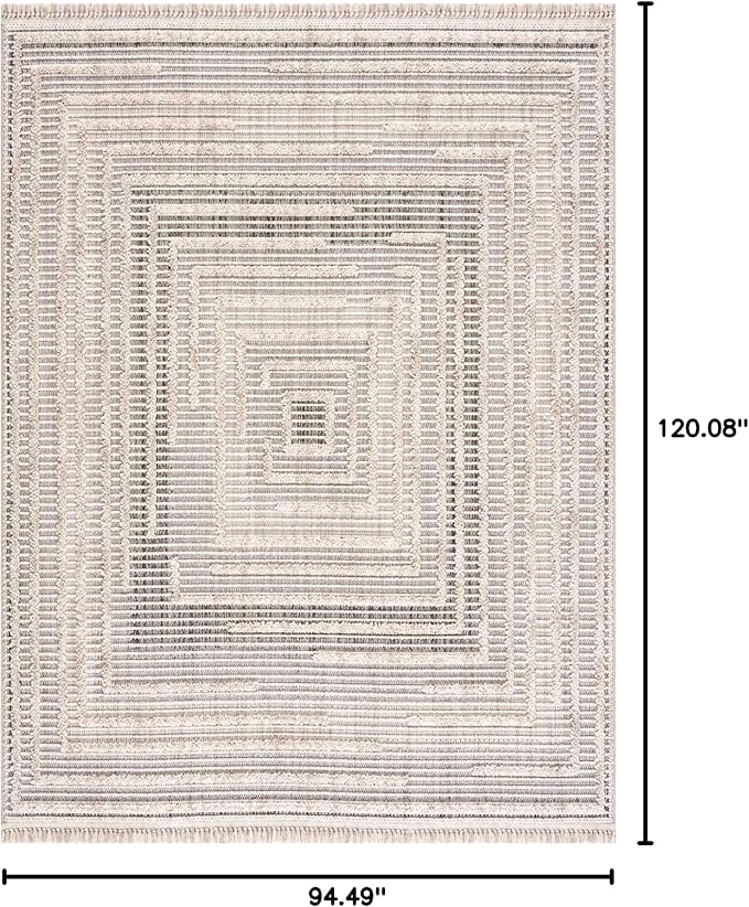 Hauteloom Lunao Farmhouse Living Room Bedroom Moroccan Square Pattern Abstract Area Rug - Soft Shaggy High Low Carpet - High Pile - Bohemian, Boho - Gray, Brown, Beige, Cream - 7'10" x 10'