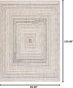 Hauteloom Lunao Farmhouse Living Room Bedroom Moroccan Square Pattern Abstract Area Rug - Soft Shaggy High Low Carpet - High Pile - Bohemian, Boho - Gray, Brown, Beige, Cream - 7'10" x 10'