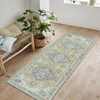 Bloom Rugs Washable Non-Slip 12 ft Runner - Yellow Traditional Medallion Runner for Entryway, Hallway, Bathroom, and Kitchen - Exact Size: 2.5' x 12'