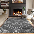 ReaLife Rugs Machine Washable Area Rug - Living Room Bedroom Bathroom Kitchen Entryway Office - Padded Low Pile Stain Resistant Premium - Moroccan Diamond Tribal - Jax - Gray 7'6" x 9'6"