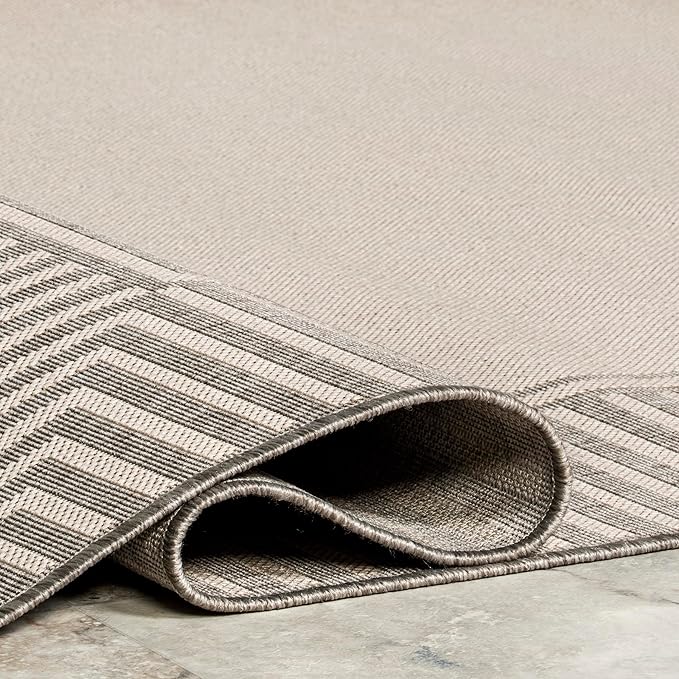Nuloom Asha Light Grey/Ivory, 2' x 8', Casual, Striped Border, Soft and Cozy, High Traffic, Stain Resistant, Easy Clean, Durable Runner for Indoor/Outdoor Patio, Deck, Porch, Garden, Courtyard