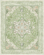 Marsail 8x10 Machine Washable Area Rug, Soft & Slip-Resistant Large Area Rug with Reinforced Bound Edges, Vintage Short-Pile Washable Rug with Floral Pattern for Living Room, Dinning Room and Bedroom