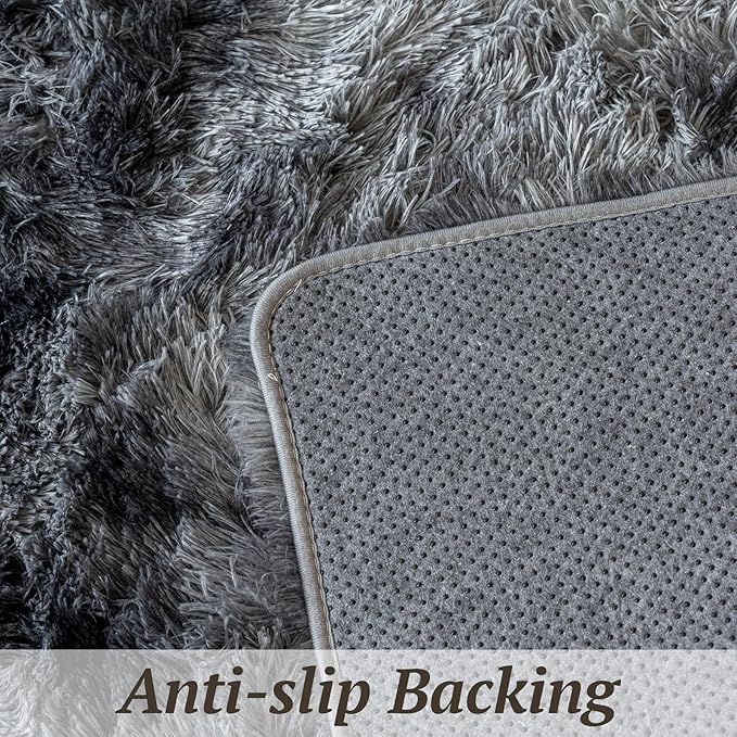 5x7 Area Rugs for Living Room Bedroom, Soft Fluffy Shaggy Bedside Rug, Indoor Floor Carpet for Kids Playroom, Dorms, Nursery Rooms, Home Decor (Tie-Dyed Dark Grey 5'x7')