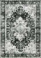 Moynesa Ultra-Thin Washable Vintage Area Rug - 3x5 Boho Entryway Rug Oriental Medallion Living Room Mat Non-Slip Non-Shedding Stain Resistant Indoor Accent Carpet for Kitchen Bedroom, Black/White