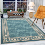 Antep Rugs Alfombras Modern Bordered 5x7 Non-Skid (Non-Slip) Low Profile Pile Rubber Backing Indoor Area Rugs (Blue, 5' x 7')
