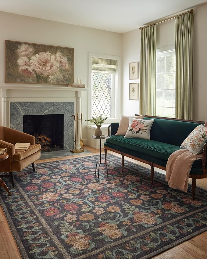 Loloi Rifle Paper Co. Rosa Collection RSA-01 Black 5'-0" x 7'-6" Area Rug