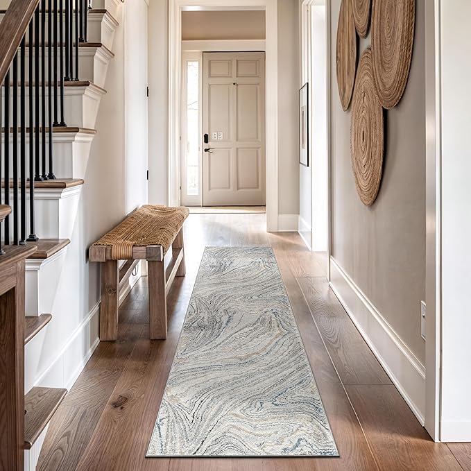 Rugshop Marble Swirl Distressed Gray Area Rug Modern Indoor Rug for Living Room, Bedroom, or Dining 2' 3" x 6' Runner Ideal for Hallway, Kitchen, Entryway, or Behind The Sofa