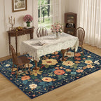 DUKINO 9x12 Area Rug, Floral Rugs for Living Room, Lightweight Non Slip Washable Rug, Indoor Low Pile & Non-Shedding Boho Design Rugs for Bedroom, Living Room, Dining Room, Dark Blue