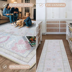 Pink Oushak Rug, Modern, Vintage, Turkish, Eclectic, Floral, Pastel, Washable, Extra Large Area Rugs for Living Room, Dining, Bedroom, Lounge, 9'x12'
