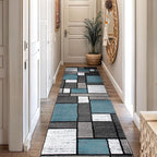 Rugshop Contemporary Modern Boxes for Home Office,Living Room,Bedroom,Kitchen Non Shedding Runner Rug 2' x 7'2" Blue/Gray