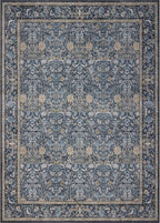 Washable Living Room Rug: 10x14 Boho Floral Soft Area Rug for Bedroom Decor - Vintage Low Pile Thin Carpet for Dining Room Non-Slip - Farmhouse Stain Resistant Rugs - Slate Blue