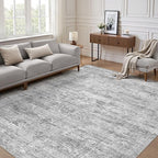Grey Rug 8x10 Area Rugs: Washable Boho Large Vintage Neutral Soft Rug Stain Resistant Farmhouse Non-Slip Indoor Floor Carpet for Living Room Bedroom Playroom Office Dining Room Apartment Dorm