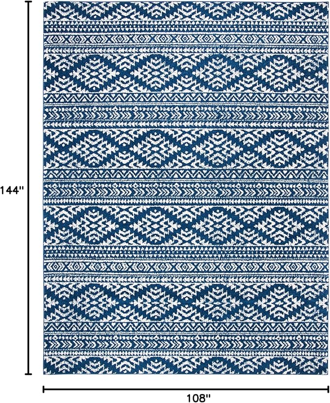 SAFAVIEH Area Rug 9x12 - Tulum Collection - Large - Navy & Ivory, Moroccan Boho Tribal Design, Non-Shedding & Easy to Clean, Ideal for Living Room, Bedroom, Dining Space (TUL272N)