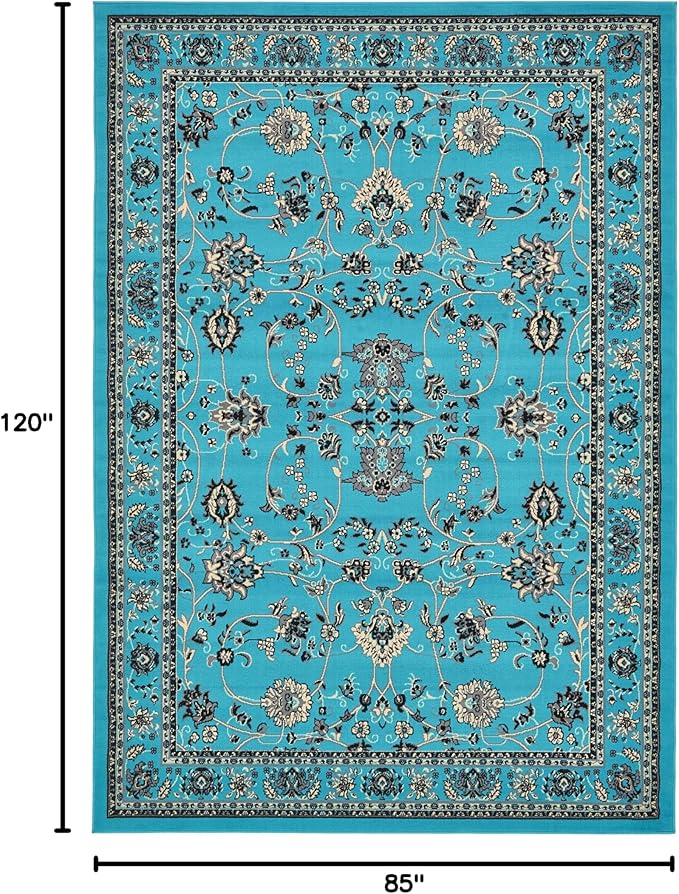 Unique Loom Sialk Hill Collection Area Rug - Washington (7' 1" x 10' Rectangle Turquoise/Black)