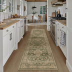 HUGEAR 2x10 Runner Rug Hallway Machine Washable Retro Green Vintage Floral Low Pile Carpet Distressed Long Throw Rug Bedroom Office Bathroom Kitchen Laundry Non Slip Soft Lightweight