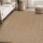 Beverly Rug Easy Jute Framed Border Rug 8x10 Washable Durable Indoor Outdoor Area Rugs for Living Dining Room Patio Office Stain Resistant Non Shedding Casual Indoor Outside Carpet 8 x 10 Natural