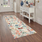 Floral Runner Rug 2x6 Washable Hallway Long Beige Bedroom Carpet Non Slip Indoor Boho Kitchen Low Pile Accent Rug Lightweight Soft for Bathroom Dining Laundry Living Room