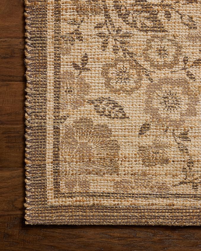 Loloi Chris Loves Julia Rue Collection RUE-03 Bark/Mocha 8'-6" x 11'-6" Area Rug Jute Neutral Floral Living Room Bedroom Rug