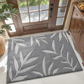 LUMI Indoor Door Mat 48x72, Washable Front Doormat with Welcome Leaf Pattern, Non-Slip Rubber Back Absorbent Mats for Entrance, Patio, Garage, Light Grey