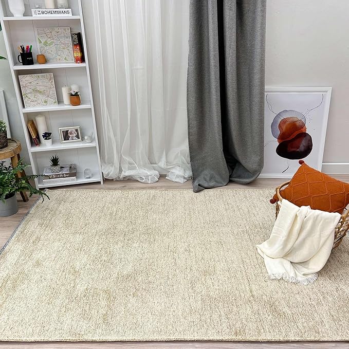 Alfa Rich 7x10 Sand Beige Washable Area Rugs for Living Room Bedroom Kitchen Cotton Runner Decor Rug