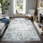 GLN Rugs Contemporary Collection - Machine Washable Area Rug, Contemporary Washable, Non Slip, Low Pile Chenille Rug, Living Room, Bedroom, Kitchen Rug (3' x 5' White/Grey/Blue/Brown)