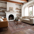 Kuden 5x7 Area Rug, Machine Washable Area Rug with Non-Slip Backing, Vintage Style, Soft, Easy Clean, Low Pile Rug for Living Room, Bedroom, Dining Room